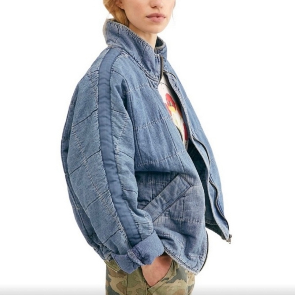 Free People Dolman Quilted Denim Jacket